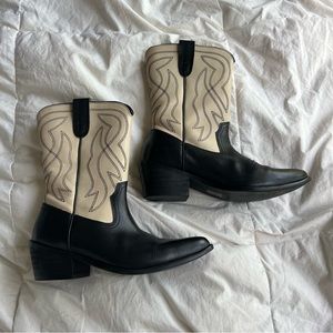 Urban Outfitters Leena Faux Leather Cream and Black Cowboy Cowgirl Boots